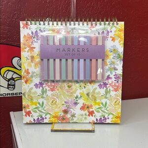 Floral Spiral Notebook with Pastel Markers